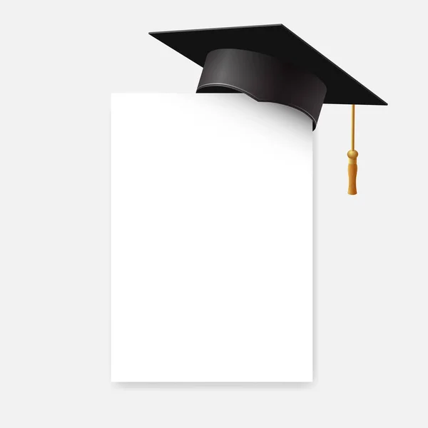 Випускна шапка або мінометна дошка на паперовому куті. Векторний елемент дизайну освіти ізольовано на білому тлі . — стоковий вектор