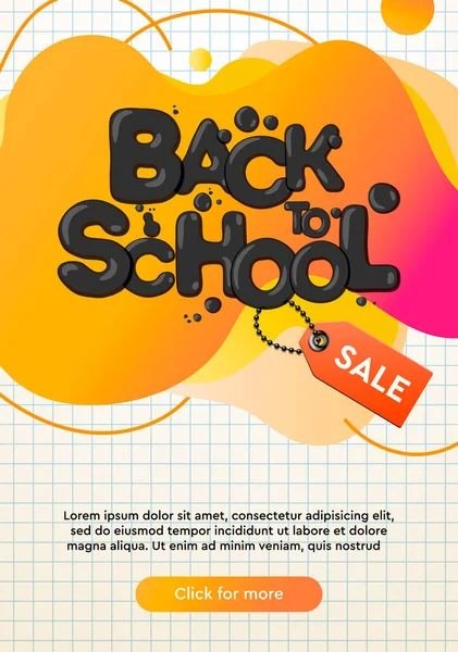 Dinámico moderno fluido móvil para Back to School Banner de venta. Escuela venta banner plantilla diseño, Flash venta oferta especial y puede utilizar para instagram . — Archivo Imágenes Vectoriales