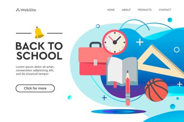Geri okul vektör kavramı web tasarım sayfası şablonları. Afiş davet afiş ve web sitesi için Vektör illüstrasyon.