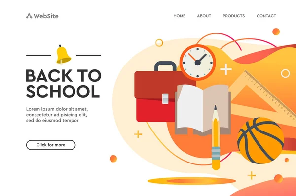 Volver al concepto de vector escolar plantillas de página de diseño web. Ilustración vectorial para carteles de invitación y sitio web . — Archivo Imágenes Vectoriales