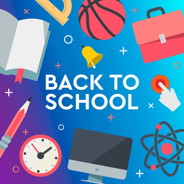 Terug naar school verkoop banner, poster, plat ontwerp kleurrijke, vector illustratie. — Stockvector