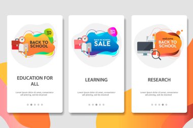Web sitesi onboarding ekranlar. Online Eğitim. Dijital Internet dersler ve kurslar. Menü vektör banner Şablon Web sitesi ve mobil uygulama geliştirme için. Modern düz tasarlamak.