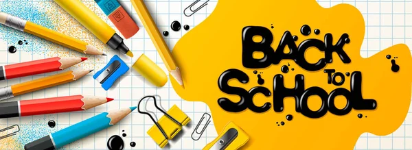 Back to school sale horizontal banner. First day of school, vector illustration. — Stock Vector