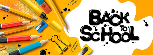 Back to school sale horizontal banner. First day of school, vector illustration. — Stock Vector