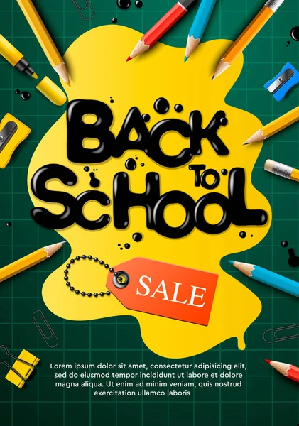 Back School Sale Design Pencils Typography Lettering Vector School Illustration — Stock Vector