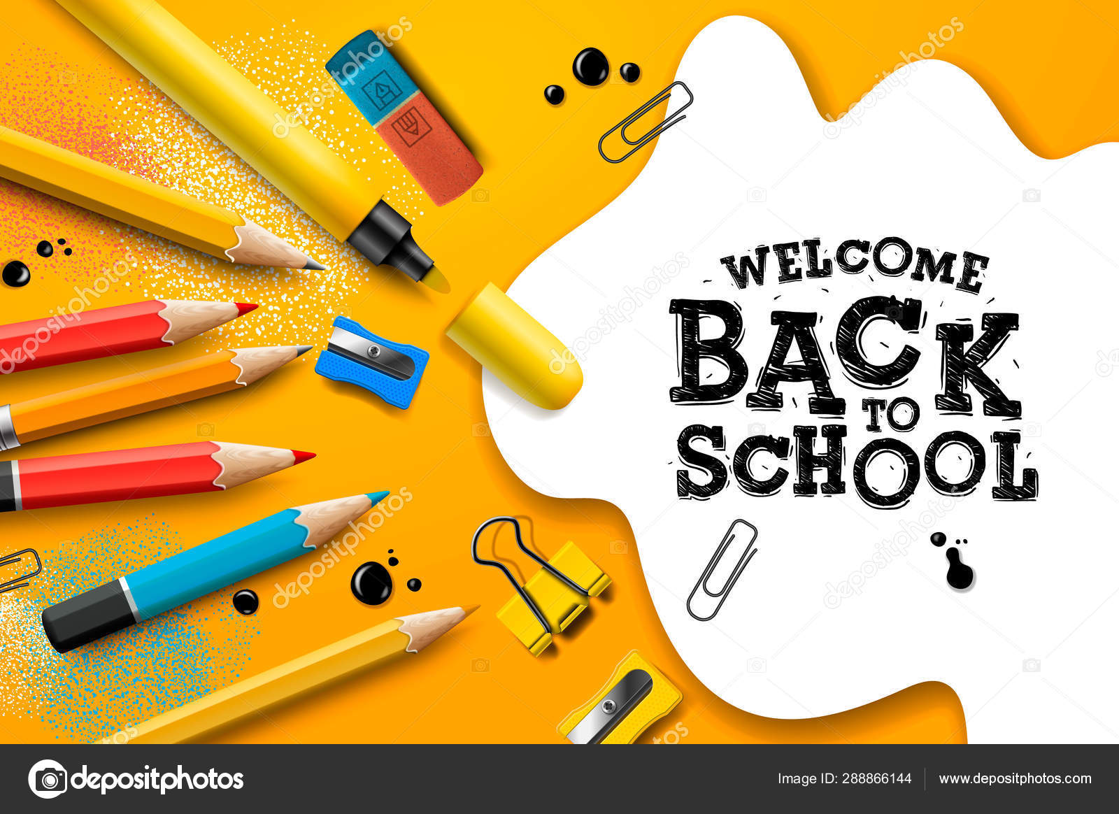 Back to School, poster and banner with colorful pencils and