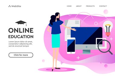 Web sitesi ve mobil web sitesi için online eğitim modern düz tasarım kavramı. Açılış sayfası şablonu. Kolay düzenlemek ve özelleştirmek, vektör illüstrasyon.