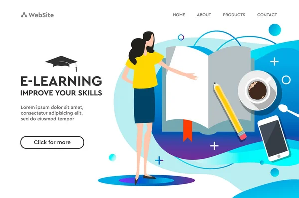 Målsida mall för online-utbildning och e-Learning. Vektor modern illustration. Platt design. — Stock vektor