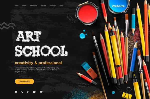 Modelo de design de página web para Art School, estúdio, curso, classe, educação. Conceito de ilustração vetorial de design moderno para desenvolvimento de sites e sites móveis. —  Vetores de Stock