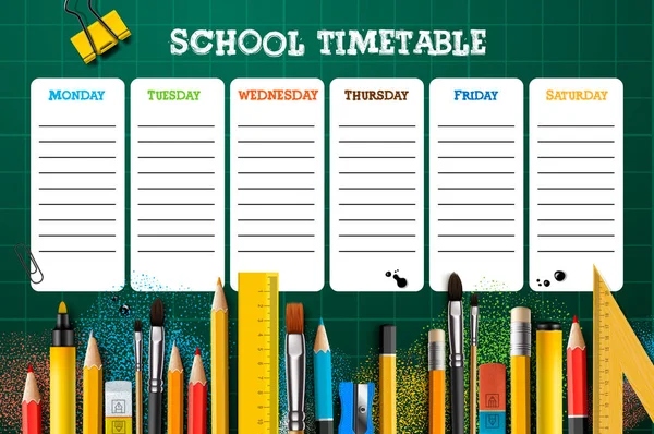 School timetable template for students or pupils. Vector Illustration. — Stock Vector
