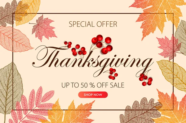 Kalligrafie van Thanksgiving dag verkoop banner. Seizoensgebonden belettering, vector illustratie. — Stockvector