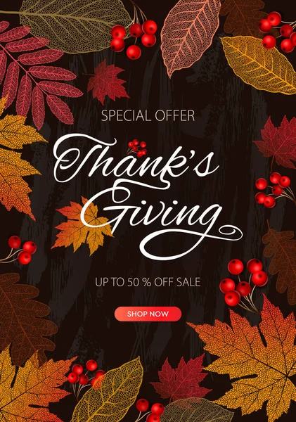 Thanksgiving Day Banner Background Celebration Quotation Card Vector Illustration Autumn — Stock Vector