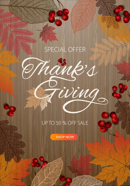 Thanksgiving Day Banner Background Celebration Quotation Card Vector Illustration Autumn — Stock Vector