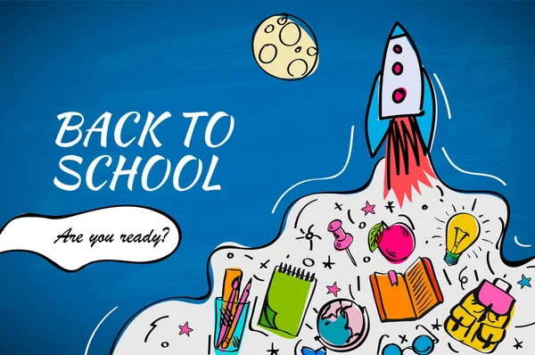 Terug naar school banner, poster met doodles, vector illustratie. — Stockvector