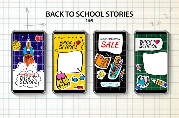 返回学校 Instagram 故事模板。流式处理，矢量插图. — 图库矢量图片
