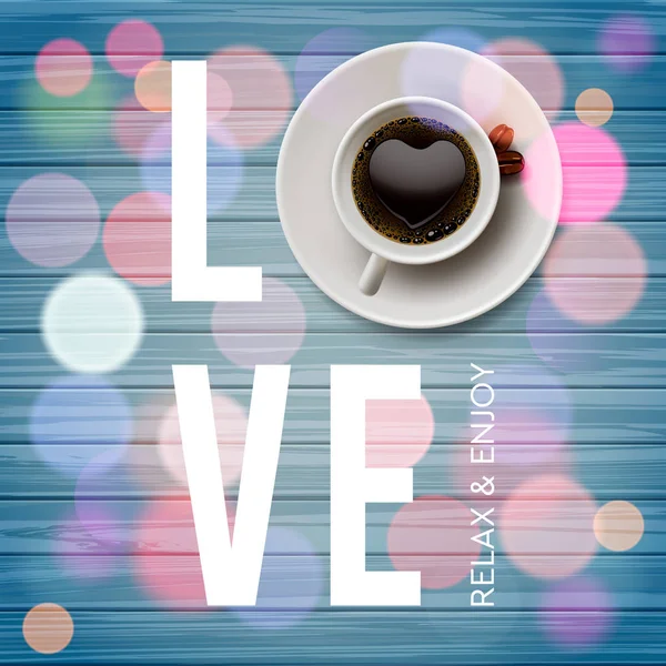 Love coffee. Cup of coffee, blurred background, vector illustration. — Stock Vector