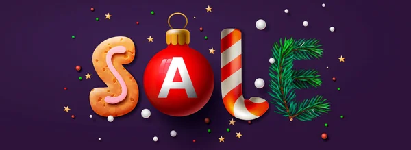 Banner de venda de Natal, decoração festiva de Natal. Horizontal pôsteres de Natal, cartões, cabeçalhos, site, ilustração vetorial . — Vetor de Stock