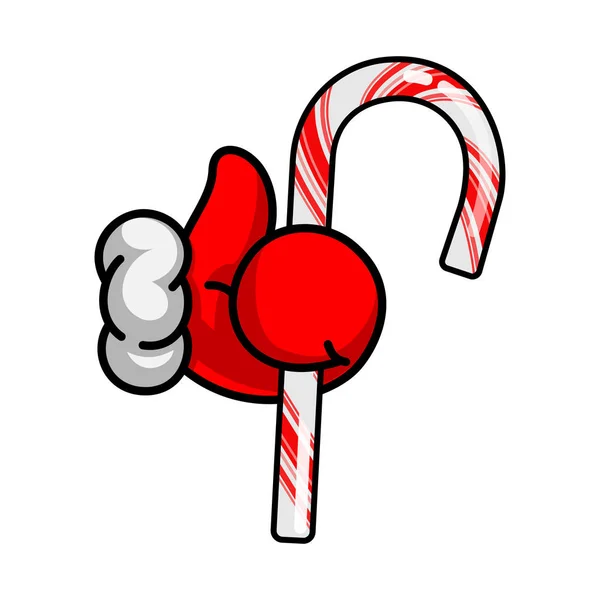 Noel gibi. Noel Baba 'nın Noel Baba' sı, şeker kamışı ve vektör illüstrasyonuyla sembol simgesini parmakla gösteriyor. Noel Partisi ve Yeni Yıl için Simge. — Stok Vektör