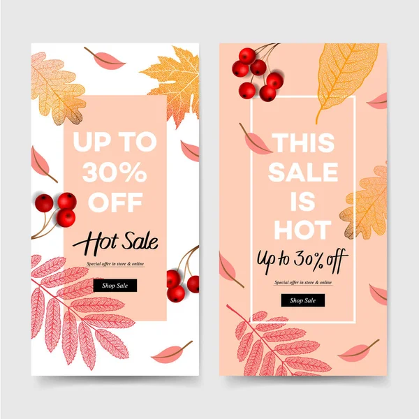 Autumn Sale, fall banners, kumpulan konten promosi media sosial, ilustrasi vektor - Stok Vektor