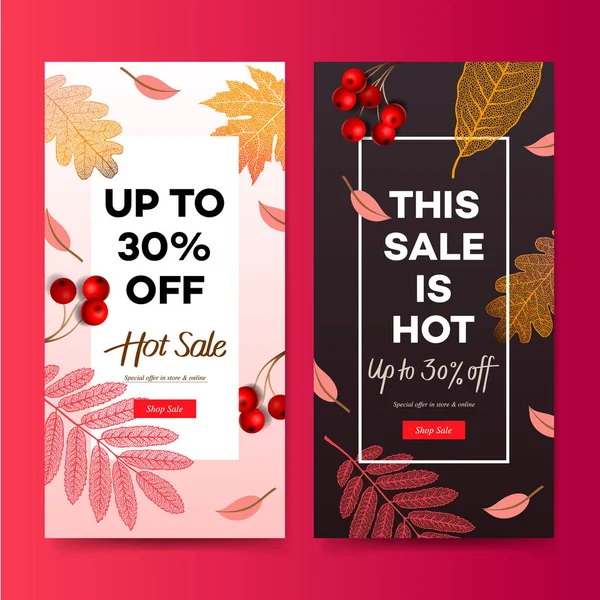 Autumn Sale, Herbst Banner, Sammlung von Social Media Werbeinhalten, Vektorillustration — Stockvektor