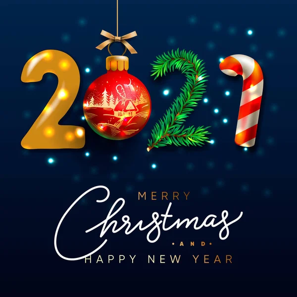Mutlu Noeller ve mutlu yıllar 2021 tebrik kartı, vektör illüstrasyonu. — Stok Vektör