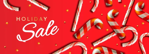 Natale Vendita banner, modello vettoriale con bastoncino di zucchero natalizio per lo shopping natalizio. — Vettoriale Stock