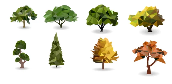 Conjunto Árbol Polígono Bosque Ahorro Concepto Tierra Verde Modelado Poli — Vector de stock