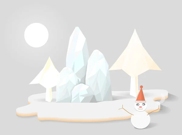 Snöflinga Med Bergslandskap Och Solig Himmel Bakgrund Jul Firande Holiday — Stock vektor