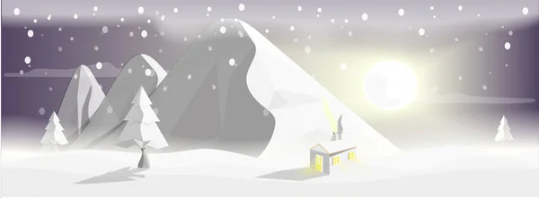 Mały Dom Śniegu Tyłu Jest Wysokie Góry Słońce Prześwieca Sky — Wektor stockowy