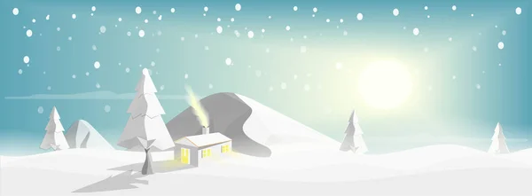 Mały Dom Śniegu Tyłu Jest Wysokie Góry Słońce Świeci Przez — Wektor stockowy