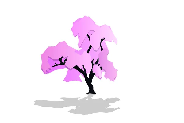 つの美しいピンクのツリーはホワイト バック グラウンド ペーパー アート デザイン スタイル 自然カラフルな多角形の概念 ベクター アートとイラストで分離 — ストックベクタ