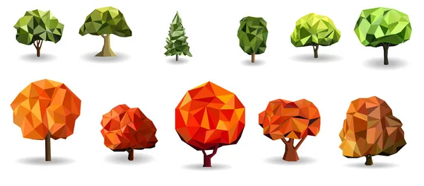 Estilo Moderno Verde Naranja Iconos Árbol Polígono Conjunto Vector Ilustración — Vector de stock