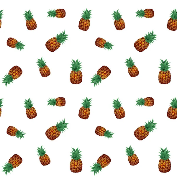 Ananas tropicales fruta de la piña patrón sin costuras fondo blanco. Ilustración vectorial — Archivo Imágenes Vectoriales