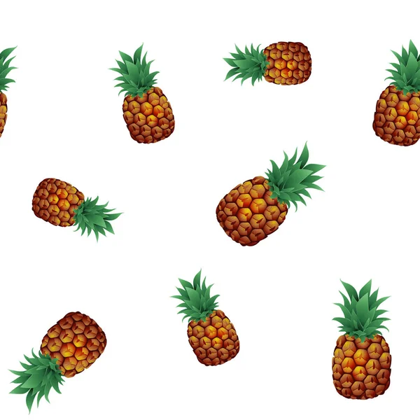 Ananas tropicales fruta de la piña patrón sin costuras fondo blanco. Ilustración vectorial — Archivo Imágenes Vectoriales