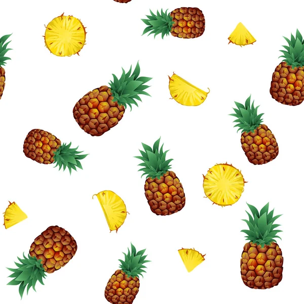Ananas tropicais abacaxi fruta sem costura padrão fundo branco. Ilustração vetorial — Vetor de Stock