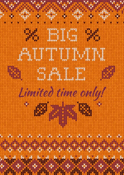Grande vente d'automne Temps limité seulement. Flyer de réduction. Modèle tricoté . — Image vectorielle