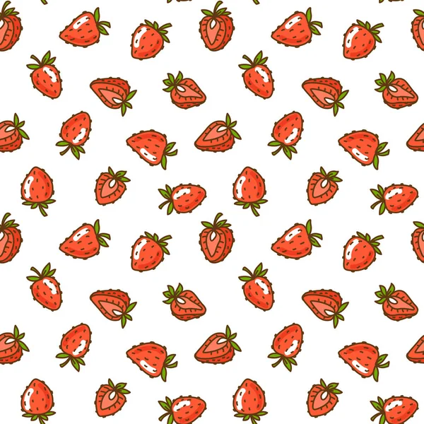 Bayas fruta fresa hojas patrón sin costuras. Estilo plano, ilustración vectorial — Vector de stock