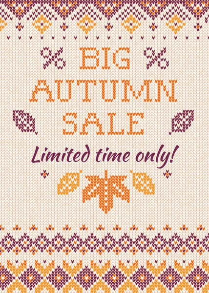 Grande vente d'automne Temps limité seulement. Flyer de réduction. Modèle tricoté . — Image vectorielle