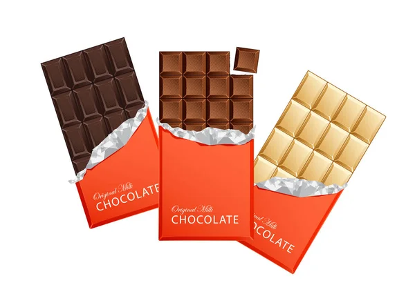 Шоколадные батончики из темного и молочного шоколада в упаковках от винтажных батончиков . — стоковый вектор