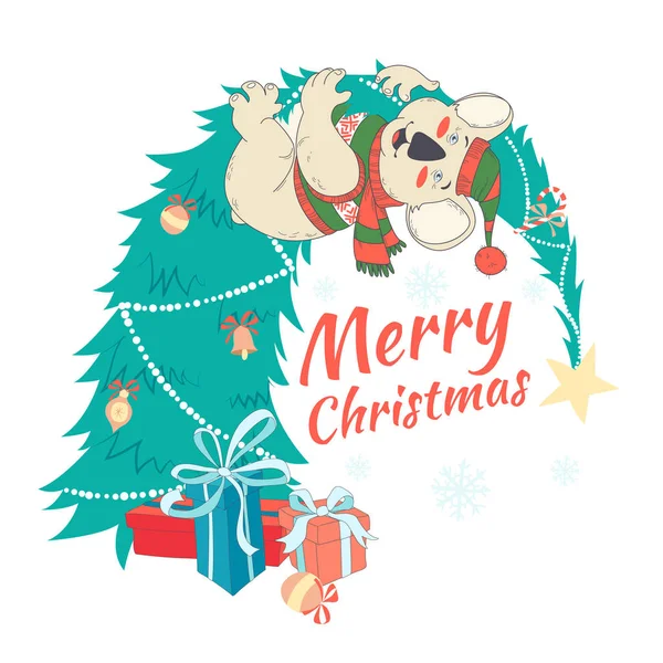 Sevimli kazak ve h giyen koala ile Funny Merry Christmas kartı — Stok Vektör