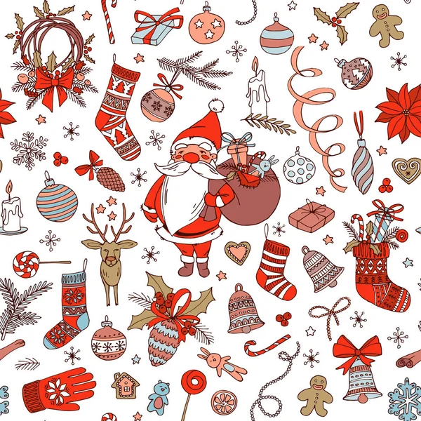 Frohe Weihnachten Hand gezeichnet Doodle nahtlose Muster Hintergrund. — Stockvektor