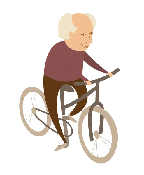Starzec starszy dziadek jedzie rowerem. Płaski Design — Wektor stockowy