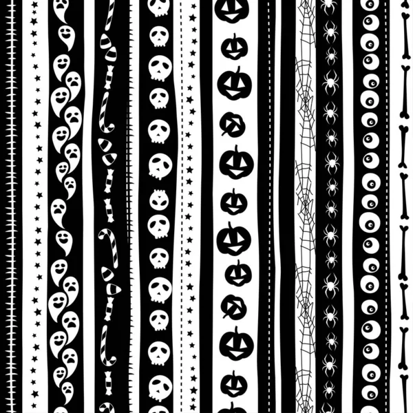Śmieszne straszny czarny biały bezszwowe tło wzór dla halloweeen — Wektor stockowy