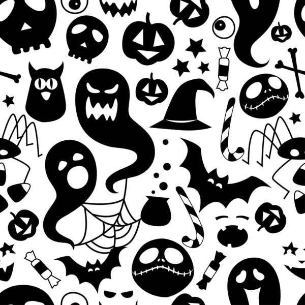 Vektor Illustration schwarz weiß nahtloser Hintergrund abstrakt Muster halloween party — Stockvektor