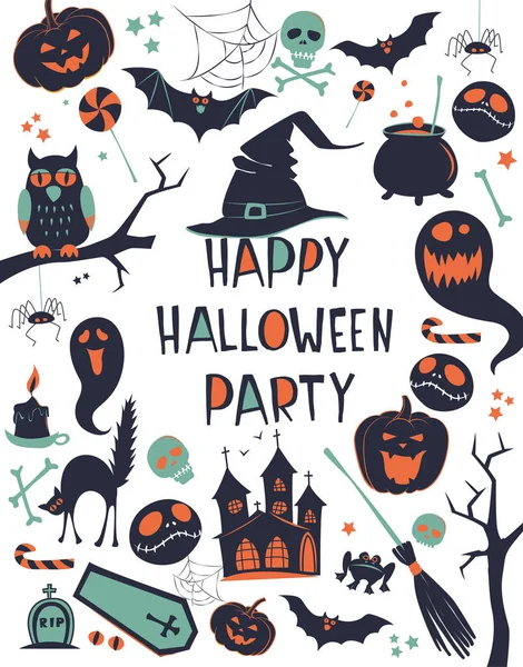 Feliz Halloween Vector ilustración fondo marco borde patrón tarjeta — Vector de stock