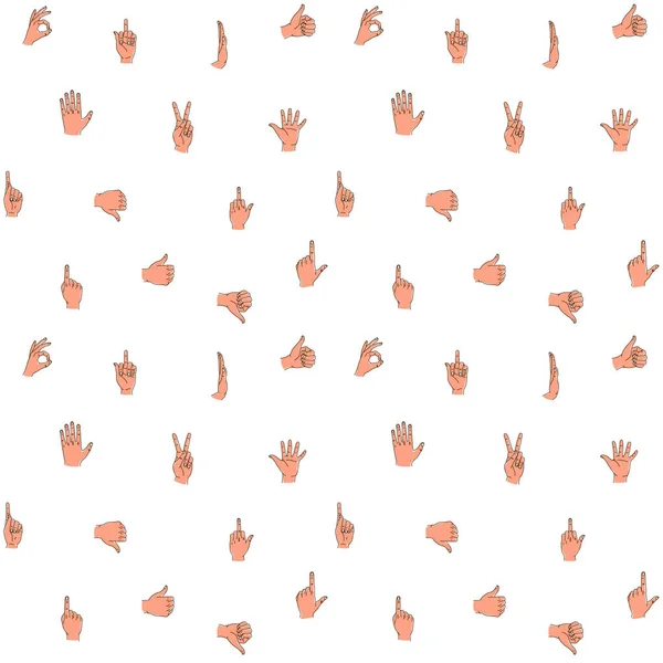 Hands gestures seamless background pattern hand drawn design on white. — Stock Vector