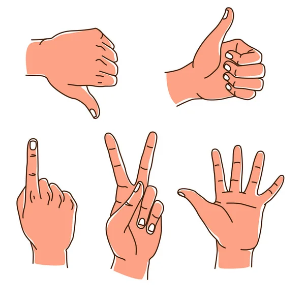 Handen gebaren hand getekende set logo ontwerp geïsoleerd op wit. — Stockvector