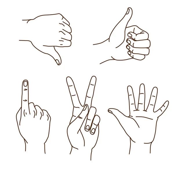 Hands gestures hand drawn set logo design isolated on white. — Stock Vector