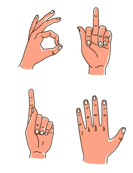 Ręce gesty rysowane ręcznie Doodle zestaw logo kontur obrysu — Wektor stockowy