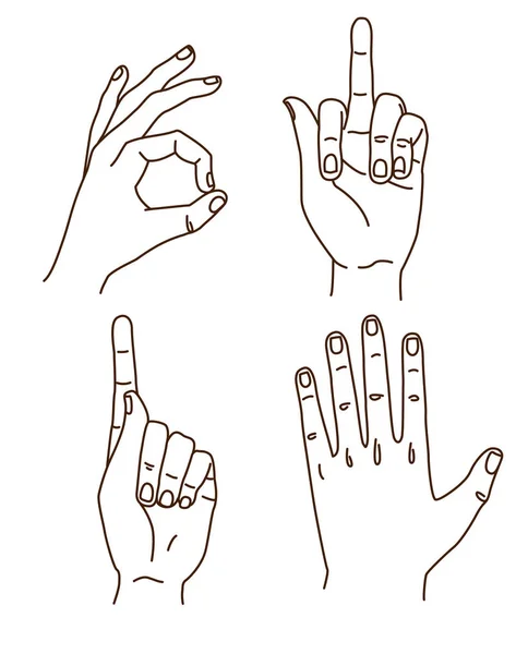 Hands gestures hand drawn doodle set stroke outline logo — Stock Vector